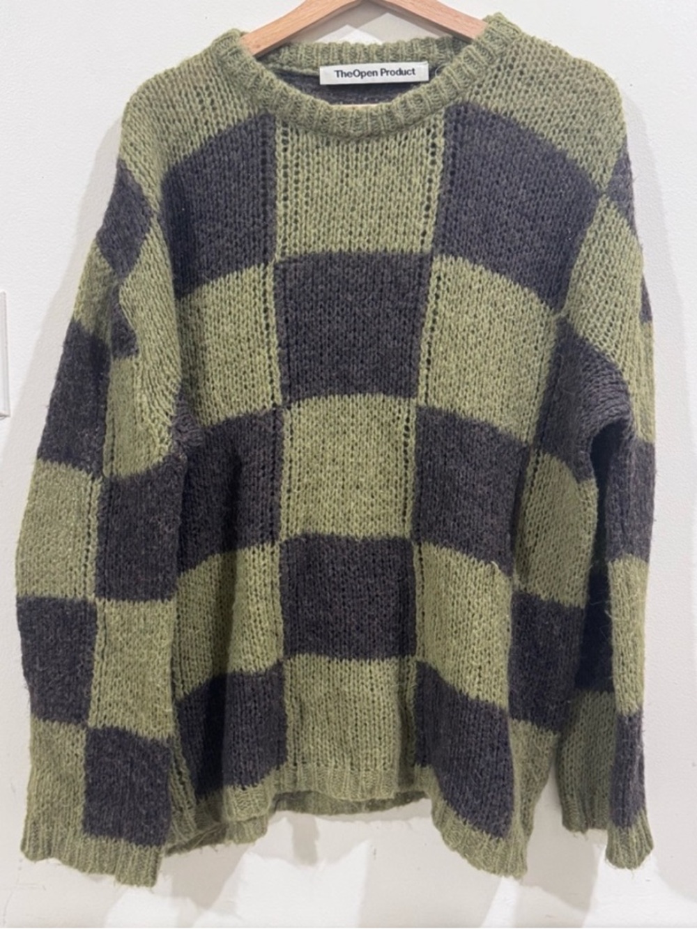 Theopen product Olive & Charcoal Checkerboard Crew Sweater